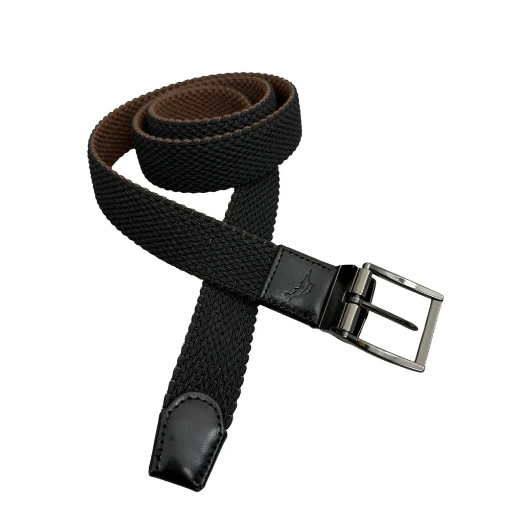 Tommy Bahama Belt Mens L/XL Black Brown Reversible Braided Leather Trim Woven